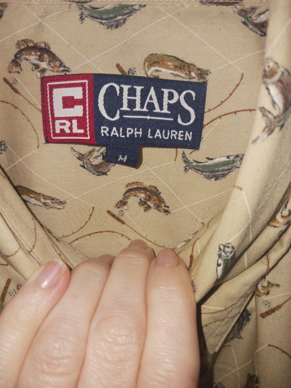 Chaps Ralph Lauren Fly Fishing Print Long Sleeve Button Up Shirt Pockets M NWT - Picture 3 of 5